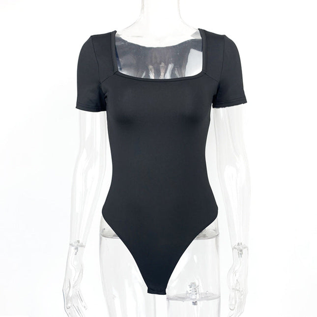 Bodysuit Summer Women Clothing Sexy Tight Square Collar Short Sleeve Bodysuit