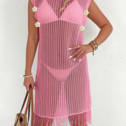 Beach Dress Vacation Beach Cover Up Women Clothing Sexy Cutout See through Tassel Stitching Dress