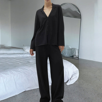 Comfort Knitted Loose Cardigan Long Sleeve Pants Pajamas Women Casual Simple Home Wear