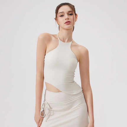 Nude Feel Sexy Beauty Back Yoga Bra Fixed Chest Pad Sports Underwear Women Thin Strap Running Workout Vest