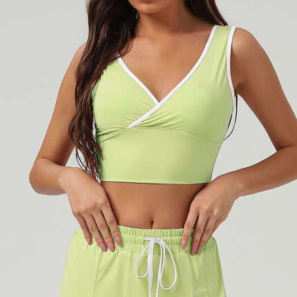 Cool Feeling Sun Protection Sports Vest Cross V neck Beauty Back Yoga Clothes Bra Contrast Color Fitness Clothes Vest with Pad