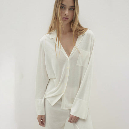 Comfort Knitted Loose Cardigan Long Sleeve Pants Pajamas Women Casual Simple Home Wear