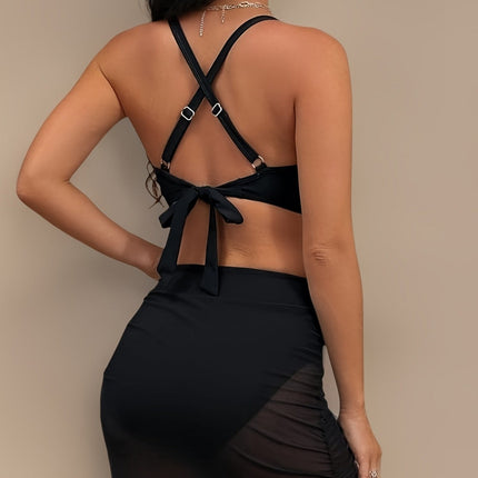 Women Sexy Back Cross Strap Halter Bikini Swimsuit