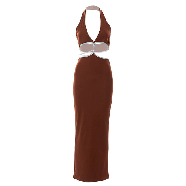 Sexy Cropped Outfit Halter Diamond Rope Maxi Dress Women