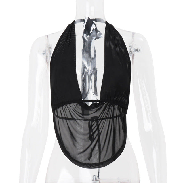 Women Clothing Spring Sexy Swing Collar Halter Cut out Bare Back Sexy Vest Top Women