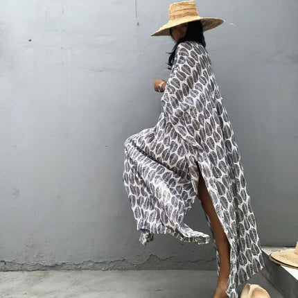 Beach Cover Up Front Back V Neck Loose Robe Seaside Vacation Skirt Bikini Sun Protection Shirt