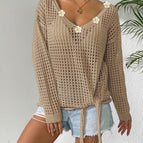 One Size / Khaki 5 White Flowers