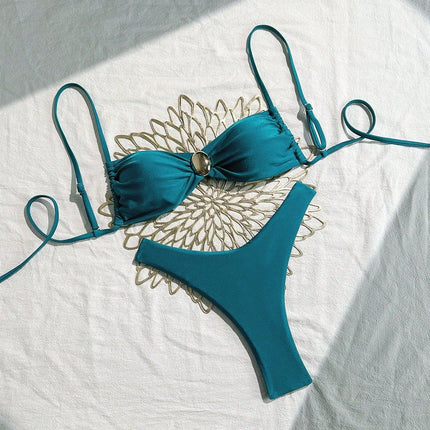 Bikini Sexy Bikini Solid Color Tube Top Split Women Swimsuit Women