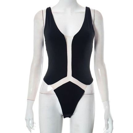 Women Clothing Summer Sexy Mesh See through Skinny Hip Raise Jumpsuit