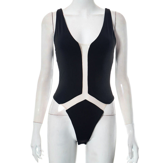 Women Clothing Summer Sexy Mesh See through Skinny Hip Raise Jumpsuit