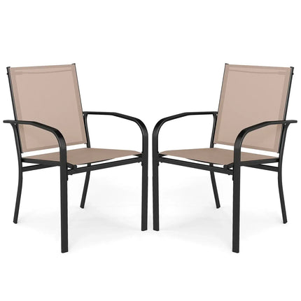 Outdoor Dining Chairs Set of 2 with High Back and Metal Frame-Light Brown