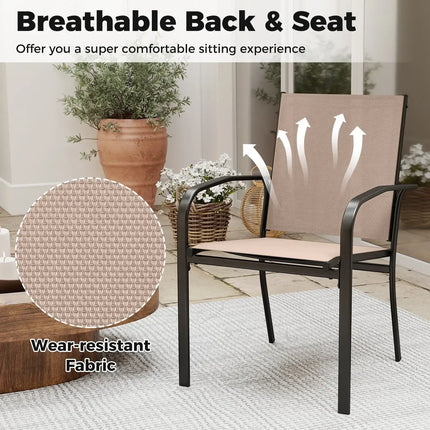 Outdoor Dining Chairs Set of 2 with High Back and Metal Frame-Light Brown