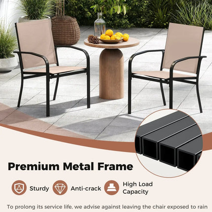 Outdoor Dining Chairs Set of 2 with High Back and Metal Frame-Light Brown