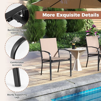 Outdoor Dining Chairs Set of 2 with High Back and Metal Frame-Light Brown