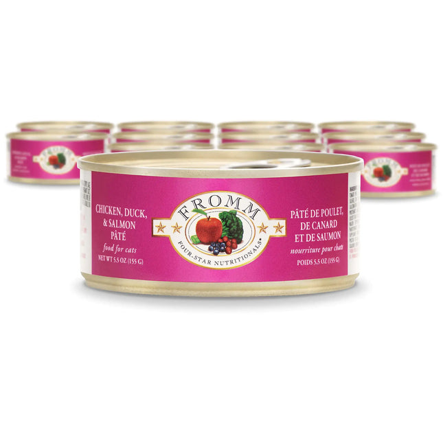 Fromm Four-Star Nutritionals Chicken Duck & Salmon Pate Cat Food - Premium Wet Cat Food - Chicken Recipe - Case of (12) 5.5 oz Cans