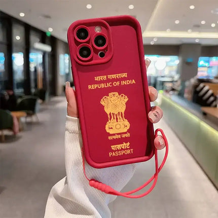 India Passport Phone Case for IPhone 16 15 14 13 12 11 Pro Max Mini XR XS X 7 8 Plus Soft TPU Back Cover With Hand Strap