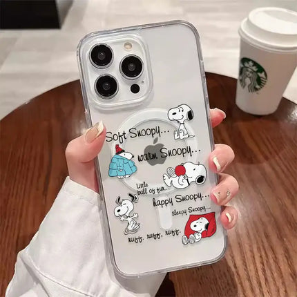 Snoopy Dog Cute Cartoon Anime With Magsafe Case For iPhone 16 15 14 13 12 11 Pro Max Magnetic Compatible Hard Shell Cover