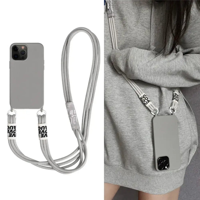 Fashion Crossbody Lanyards Necklace Liquid Silicone Case For iPhone 16 15 14 13 11 12 Pro Max Mini XS XR X 8 7 Plus Matte Cover