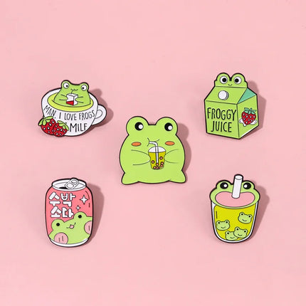 Sparkling Water Bottle Frog Shape Carton Moon Cat Brooch Enamel Lapel Pin