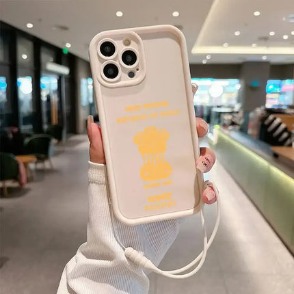 India Passport Phone Case for IPhone 16 15 14 13 12 11 Pro Max Mini XR XS X 7 8 Plus Soft TPU Back Cover With Hand Strap
