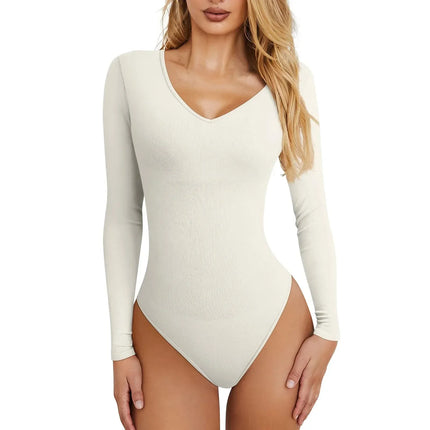 Women'S Sexy Knitted Underwear Crew Neck Long Sleeve Leggings Bodysuit Top