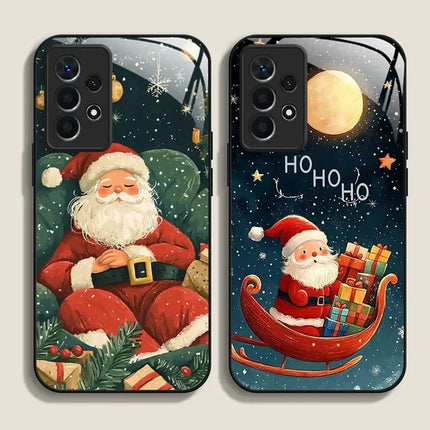 Merry Christmas Santa Claus Pattern Tempered Glass Phone Case for Samsung Galaxy S25 Ultra S24 S23 Plus S22 S21 S20 FE A56 Cover