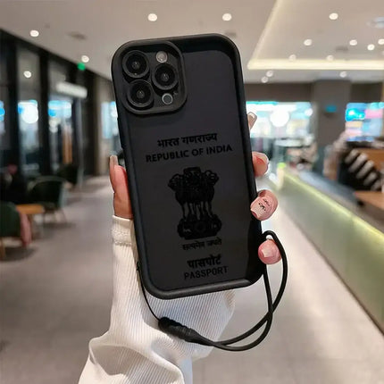 India Passport Phone Case for IPhone 16 15 14 13 12 11 Pro Max Mini XR XS X 7 8 Plus Soft TPU Back Cover With Hand Strap