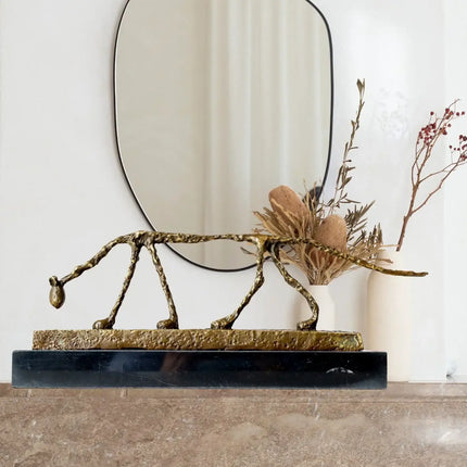 Bronze Cat Statue Abstract Cat Sculpture Classical Giacometti Art Reproduction Skeleton Animal Statue For Home Decor Collection