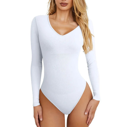 Women'S Sexy Knitted Underwear Crew Neck Long Sleeve Leggings Bodysuit Top