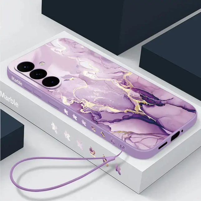 Colorful Marble Case For Samsung Galaxy S24 S23 S22 Ultra S21 S20 FE A16 A15 A25 A34 A35 A55 A52 A53 A54 5G S25 Lanyard Cover