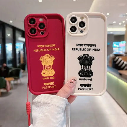 India Passport Phone Case for IPhone 16 15 14 13 12 11 Pro Max Mini XR XS X 7 8 Plus Soft TPU Back Cover With Hand Strap