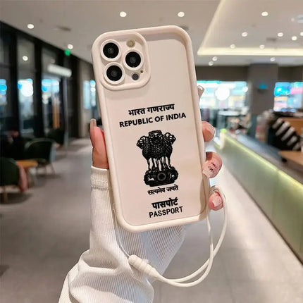 India Passport Phone Case for IPhone 16 15 14 13 12 11 Pro Max Mini XR XS X 7 8 Plus Soft TPU Back Cover With Hand Strap