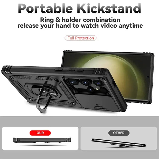 For Samsung Galaxy S24 Ultra Case Slide Lens Armor Phone Case For Samsung S24 + Plus S 24 Ultra Magnetic Ring Holder Back Cover