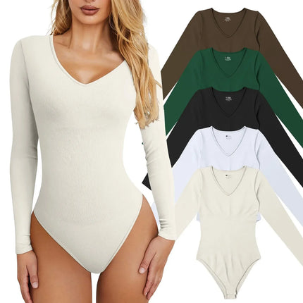 Women'S Sexy Knitted Underwear Crew Neck Long Sleeve Leggings Bodysuit Top