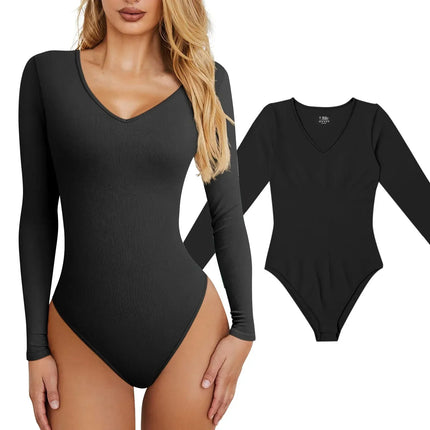 Women'S Sexy Knitted Underwear Crew Neck Long Sleeve Leggings Bodysuit Top