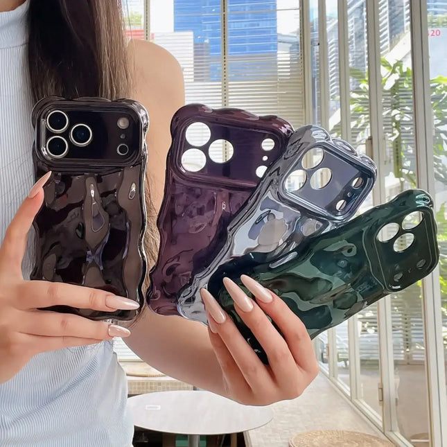 Luxury Curved Waves 3D Bubble Plating Phone Case For iPhone 17 Air 16 15 Plus 14 13 12 Pro Max 11 Shockproof Soft Glossy Cover