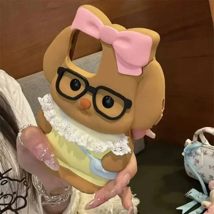 Silicone Cartoon Pink Bow Dog Suitable For Iphone 16 15 Pro Max  12 13 14 All Inclusive Protective Case