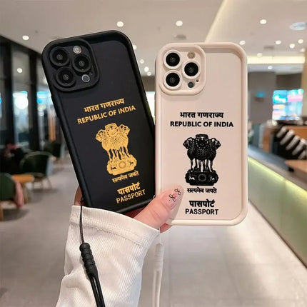 India Passport Phone Case for IPhone 16 15 14 13 12 11 Pro Max Mini XR XS X 7 8 Plus Soft TPU Back Cover With Hand Strap