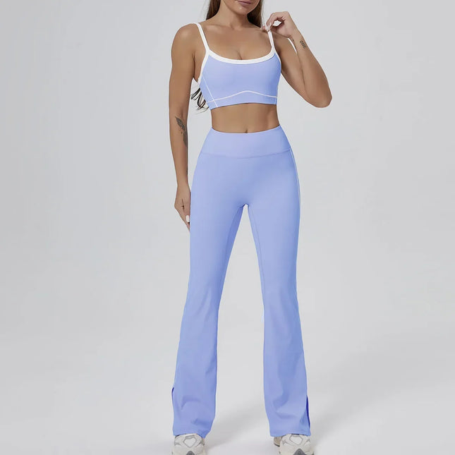 Seamless Yoga Sets High Waist Hip-lifting Flared Pants Backless Bra Leggings Sets for Women