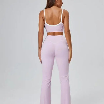 Seamless Yoga Sets High Waist Hip-lifting Flared Pants Backless Bra Leggings Sets for Women