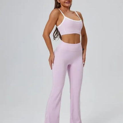 Seamless Yoga Sets High Waist Hip-lifting Flared Pants Backless Bra Leggings Sets for Women