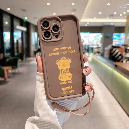 India Passport Phone Case for IPhone 16 15 14 13 12 11 Pro Max Mini XR XS X 7 8 Plus Soft TPU Back Cover With Hand Strap