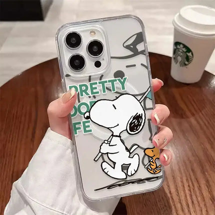 Snoopy Dog Cute Cartoon Anime With Magsafe Case For iPhone 16 15 14 13 12 11 Pro Max Magnetic Compatible Hard Shell Cover