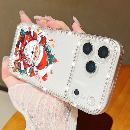 For iPhone 17 Pro Max Case Christmas Elk Santa Claus Diamond Cover For iPhone 13 14 15 12 11 16e 17 Air Funda iPhone 16 Pro Max