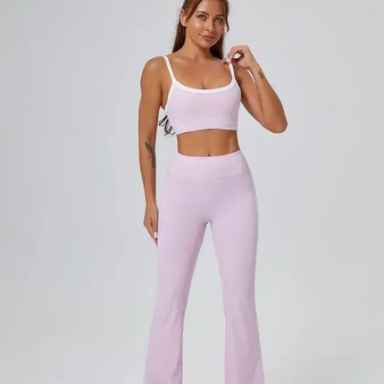 Seamless Yoga Sets High Waist Hip-lifting Flared Pants Backless Bra Leggings Sets for Women
