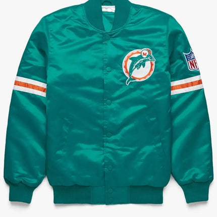 Bomber Miami Dolphins Teal Green Satin Jacket