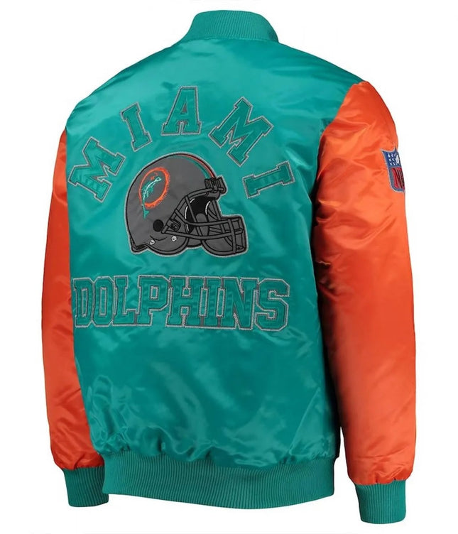 Miami Dolphins Locker Room Throwback Aqua Satin Jacket