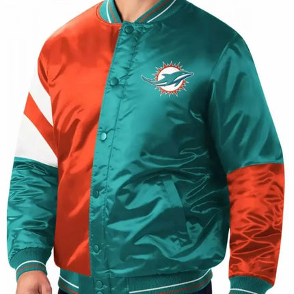 Bomber Miami Dolphins Teal Green Satin Jacket