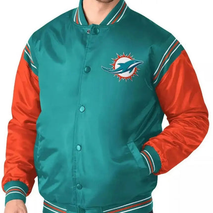 Bomber Miami Dolphins Teal Green Satin Jacket