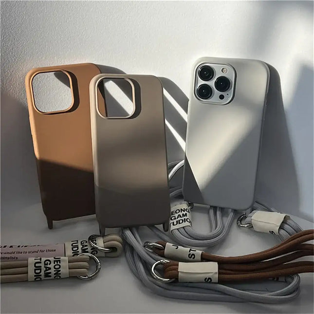 Fashion Crossbody Lanyards Necklace Liquid Silicone Case For iPhone 16 15 14 13 11 12 Pro Max Mini XS XR X 8 7 Plus Matte Cover